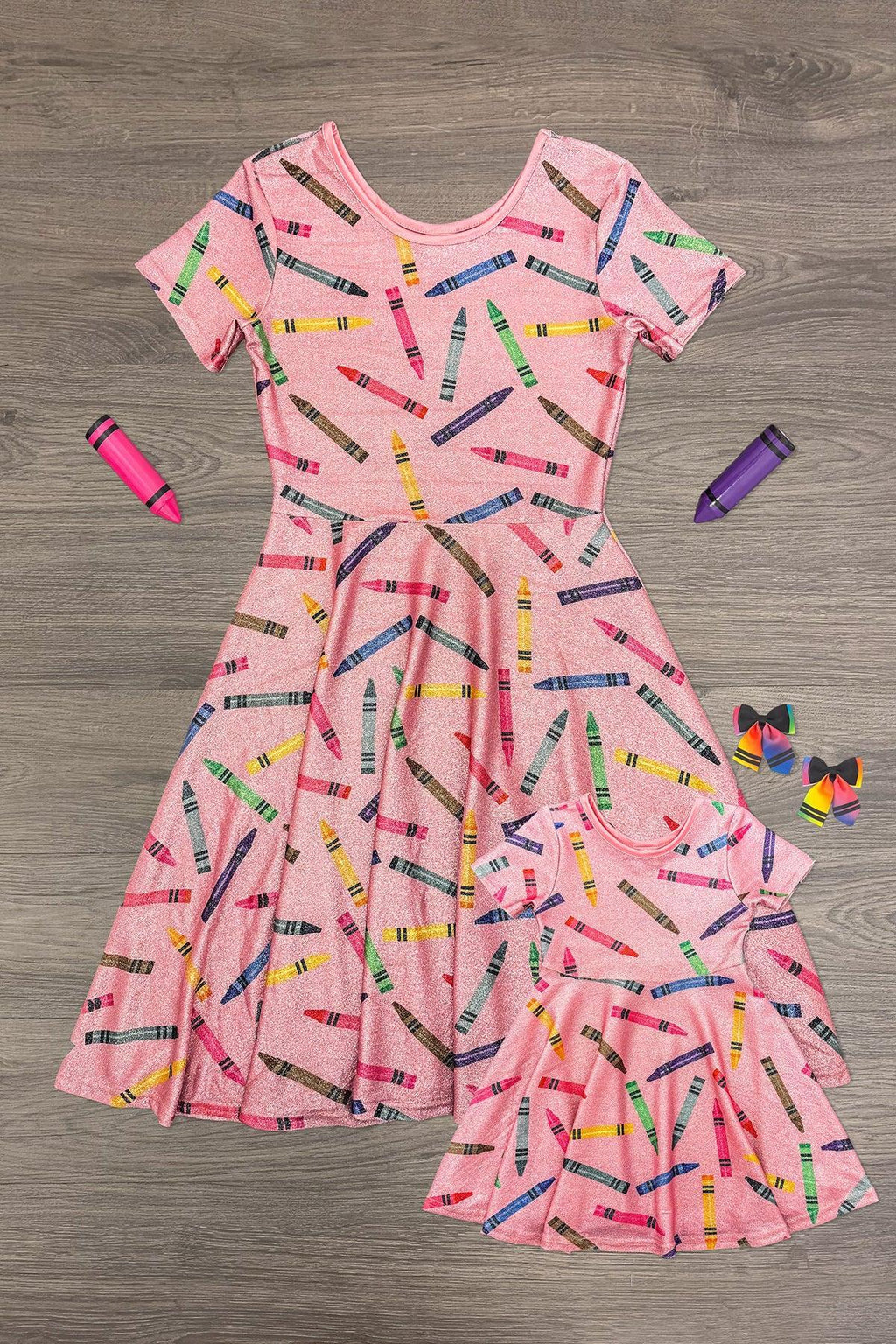 Mom & Me - Pink Glitter Crayon Dress