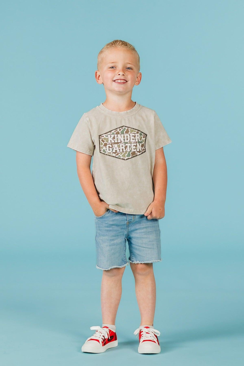 "Pre-K - Sixth Grade" Gray Camo Top