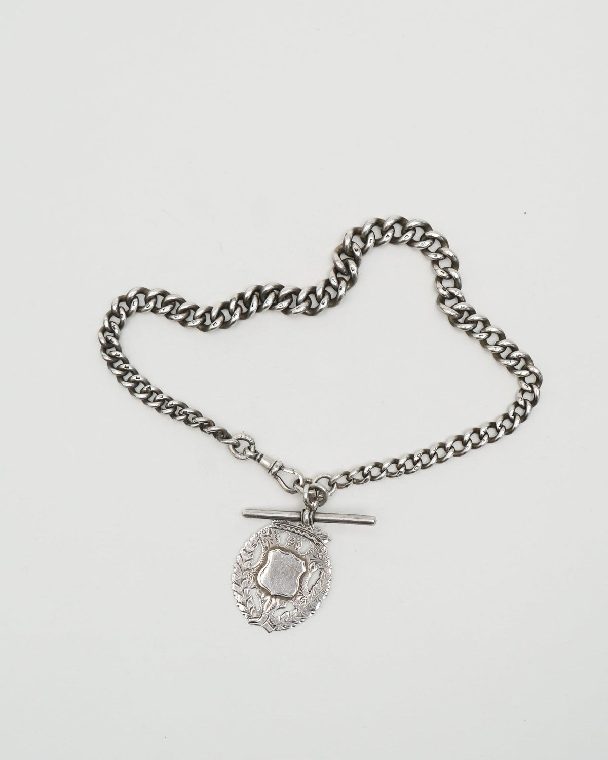 Silver Watch Fob Chain w/ Medallion Charm