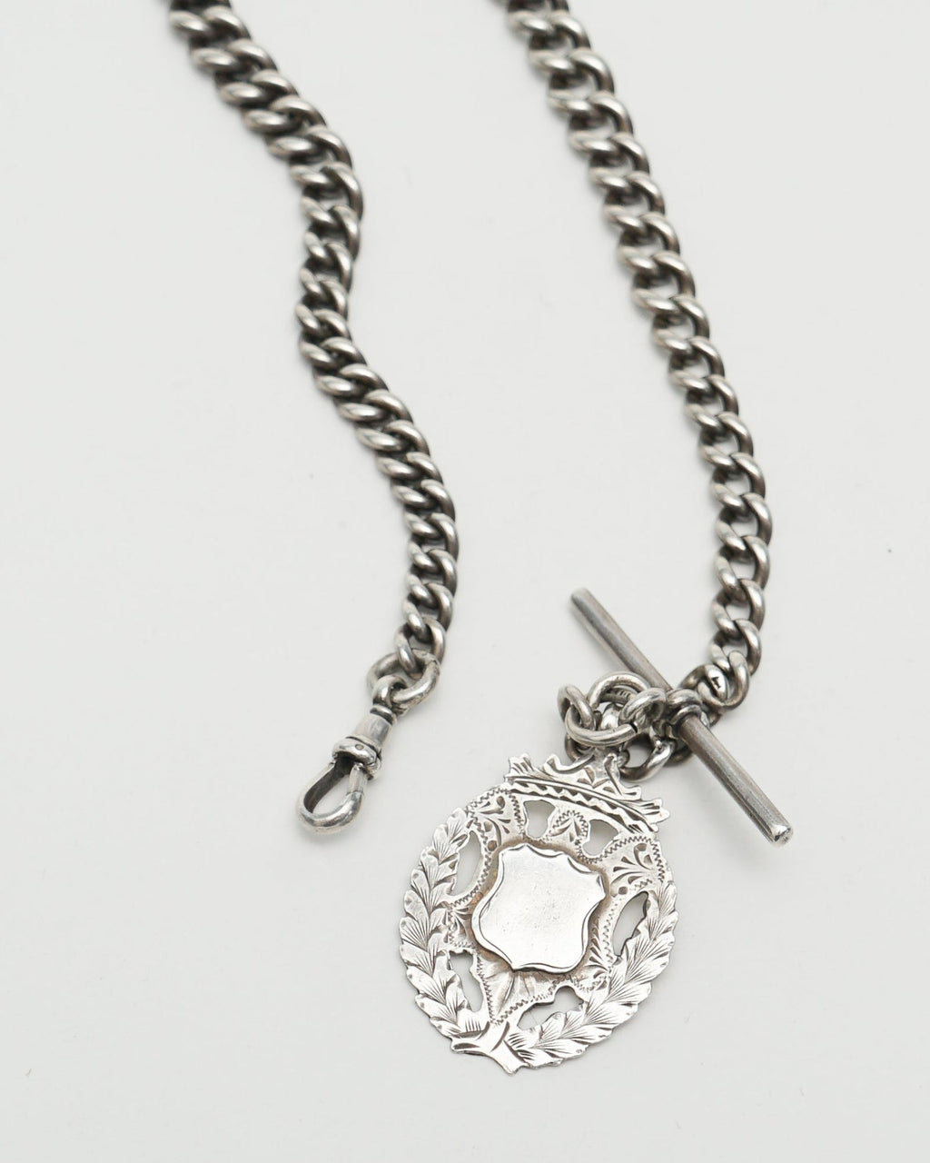 Silver Watch Fob Chain w/ Medallion Charm