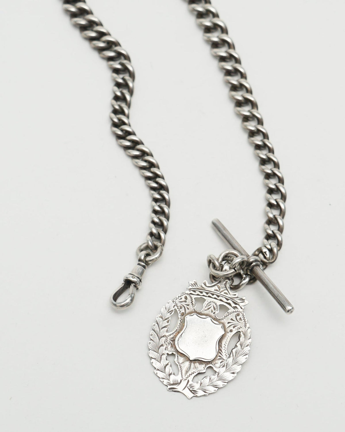 Silver Watch Fob Chain w/ Medallion Charm