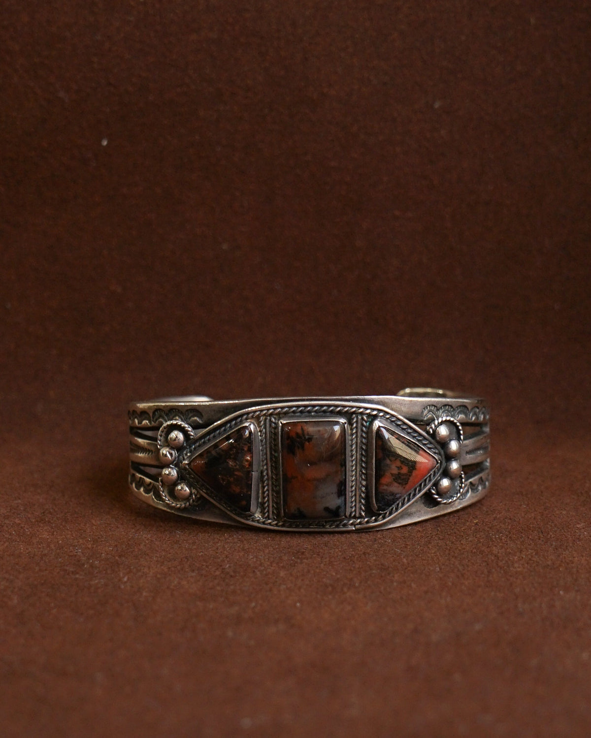Native American Silver Cuff Bracelet w/ Agate