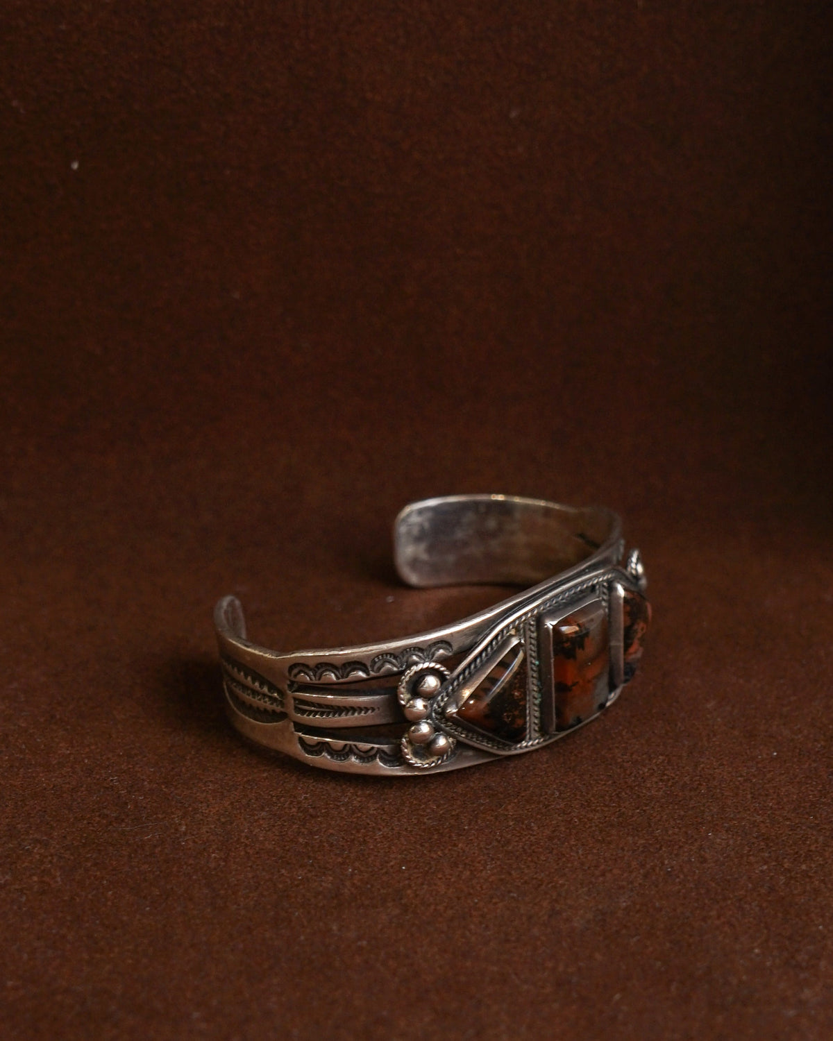 Native American Silver Cuff Bracelet w/ Agate