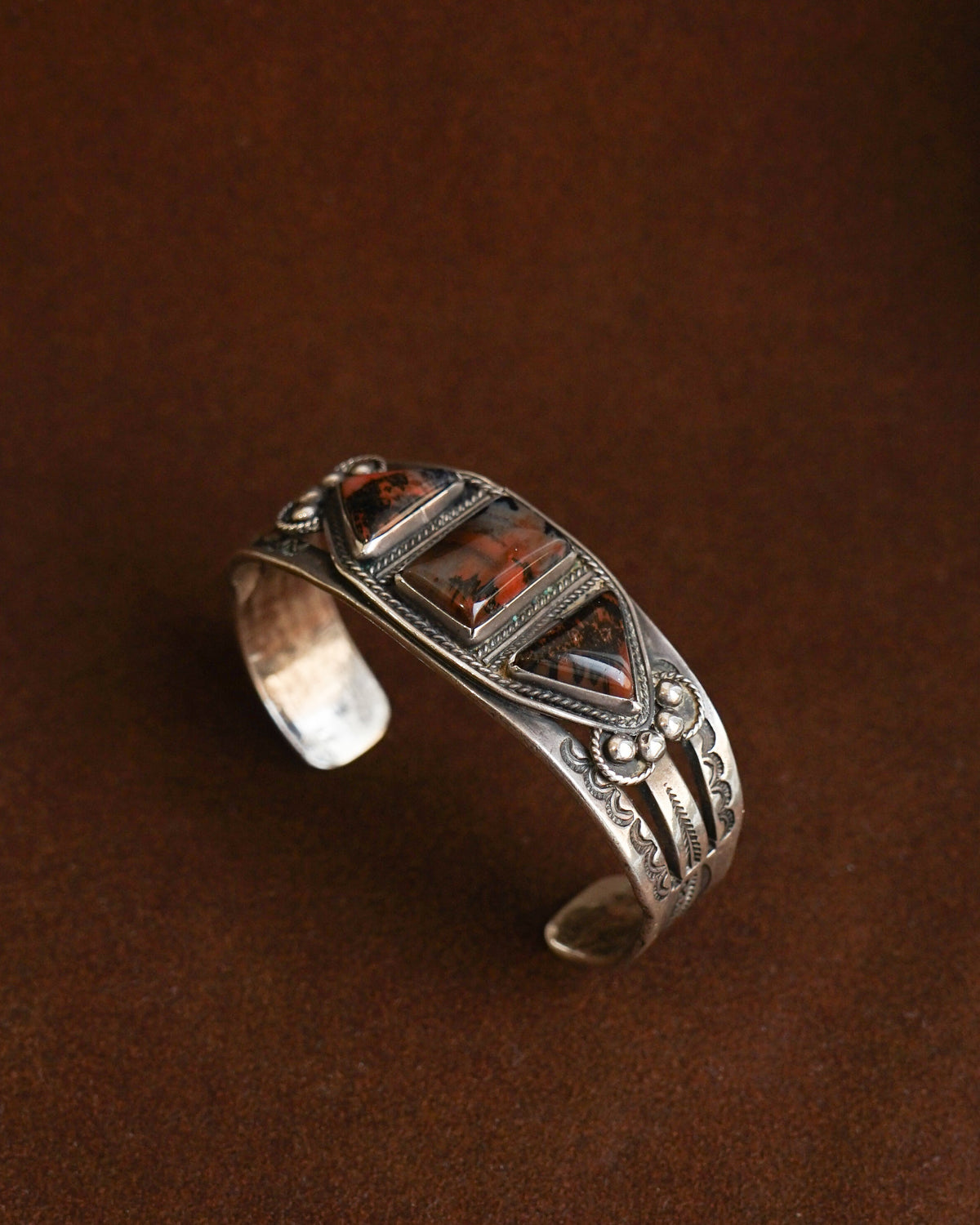 Native American Silver Cuff Bracelet w/ Agate