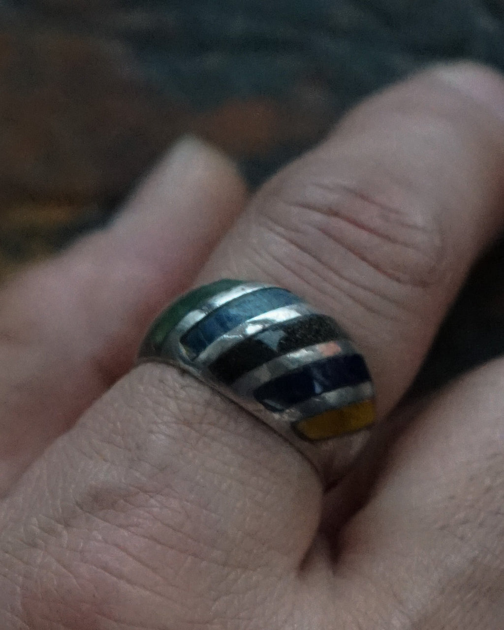 Silver Ring w/ Multi Stones / size: 9.5