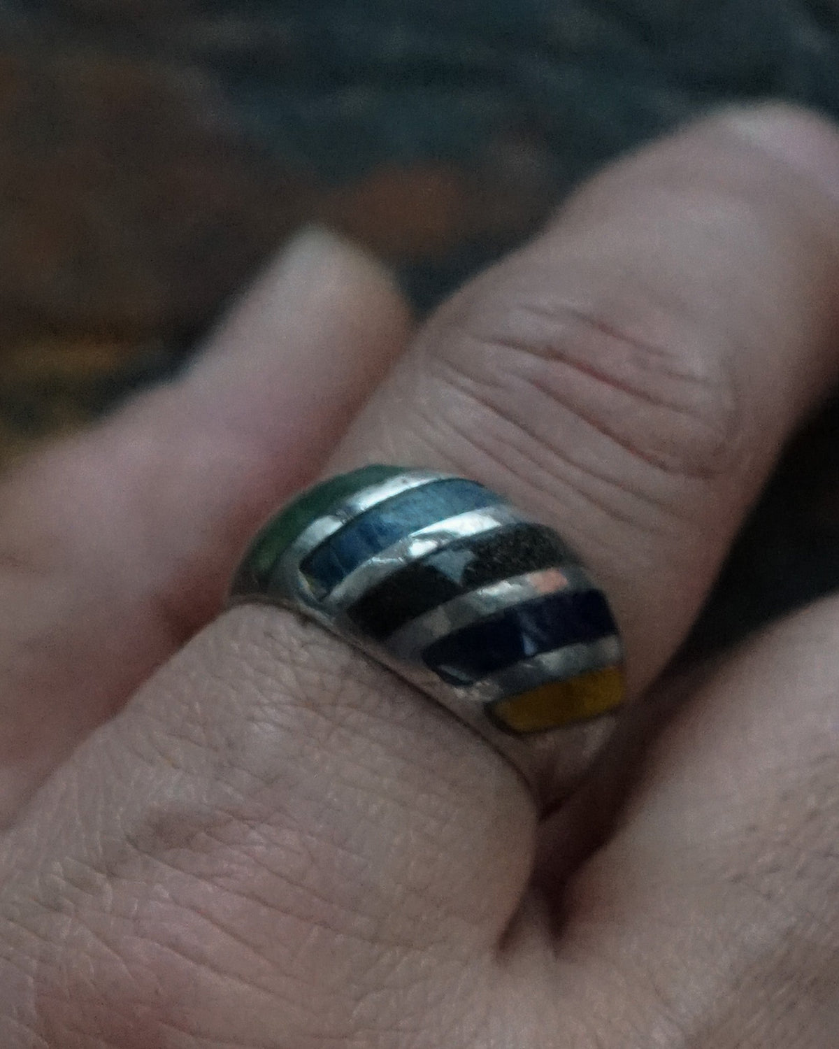 Silver Ring w/ Multi Stones / size: 9.5