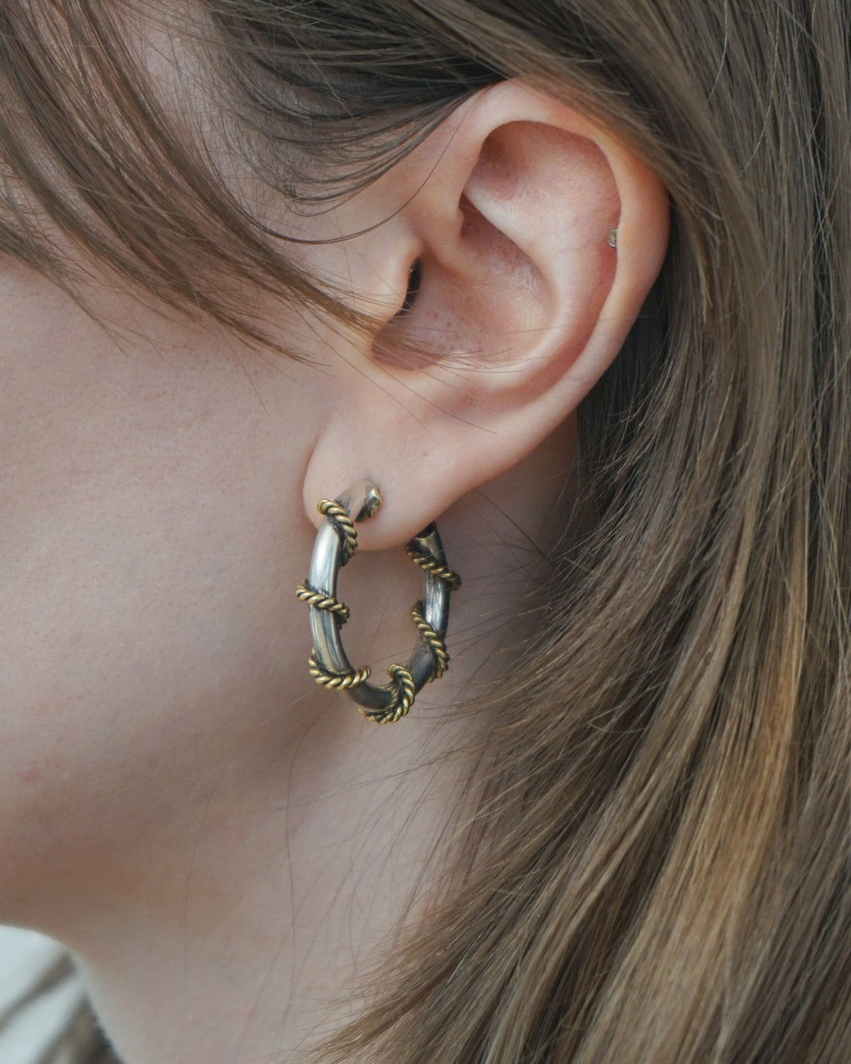 Silver × Brass Hoop Earrings