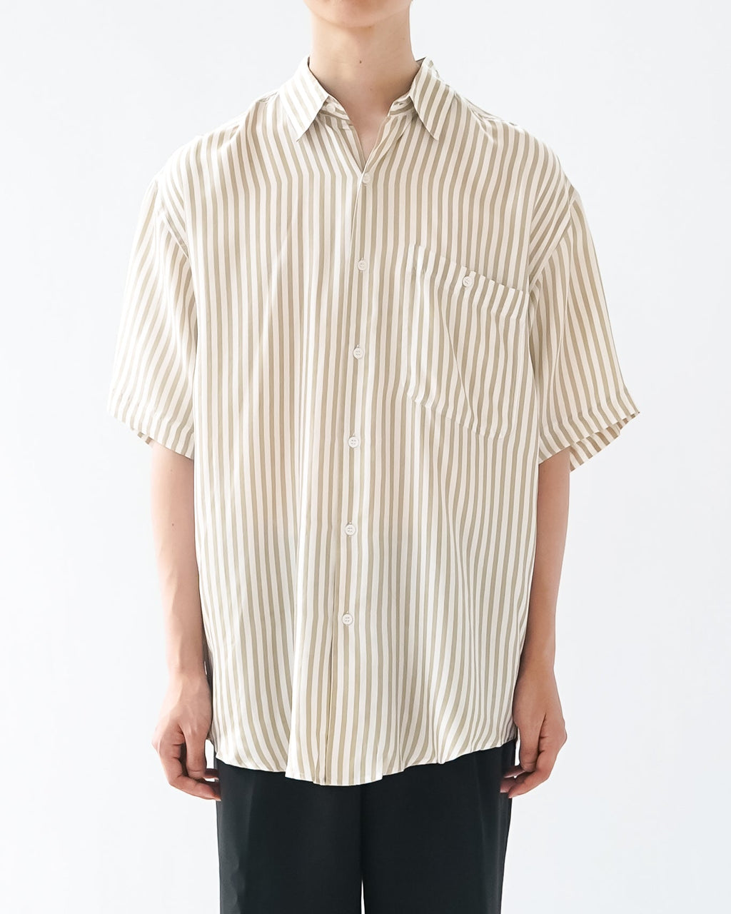 Stripe Silk S/S Shirt / Beige