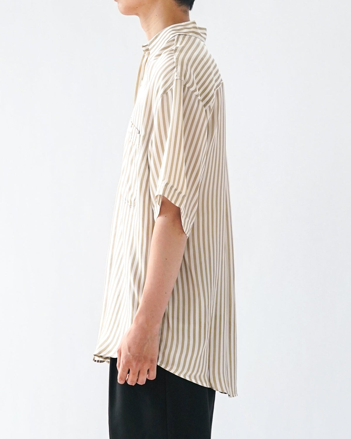 Stripe Silk S/S Shirt / Beige