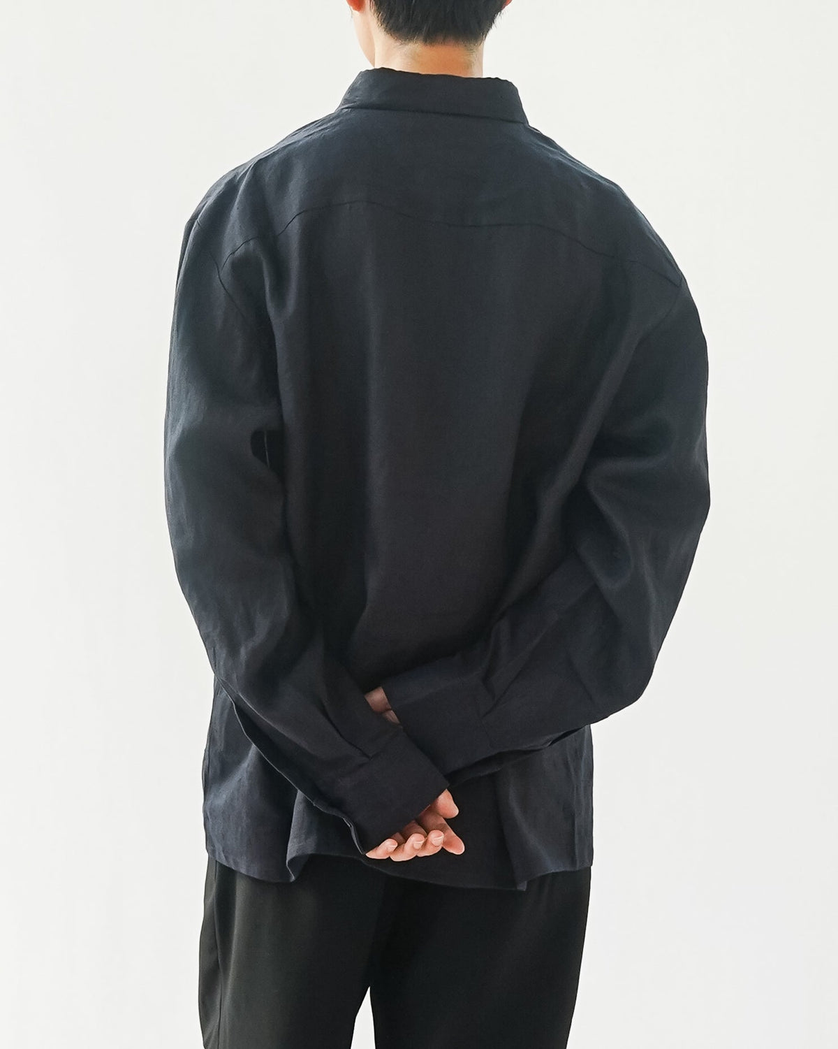 Linen Embroidered L/S Shirts / Navy