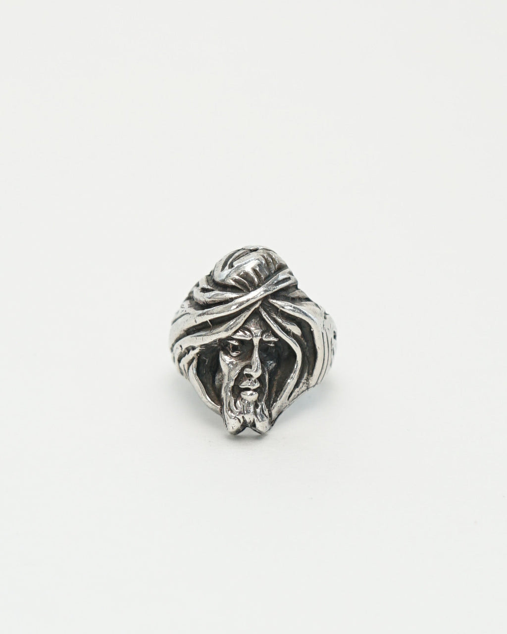 Silver Turbaned Man Face Ring / Size: 11