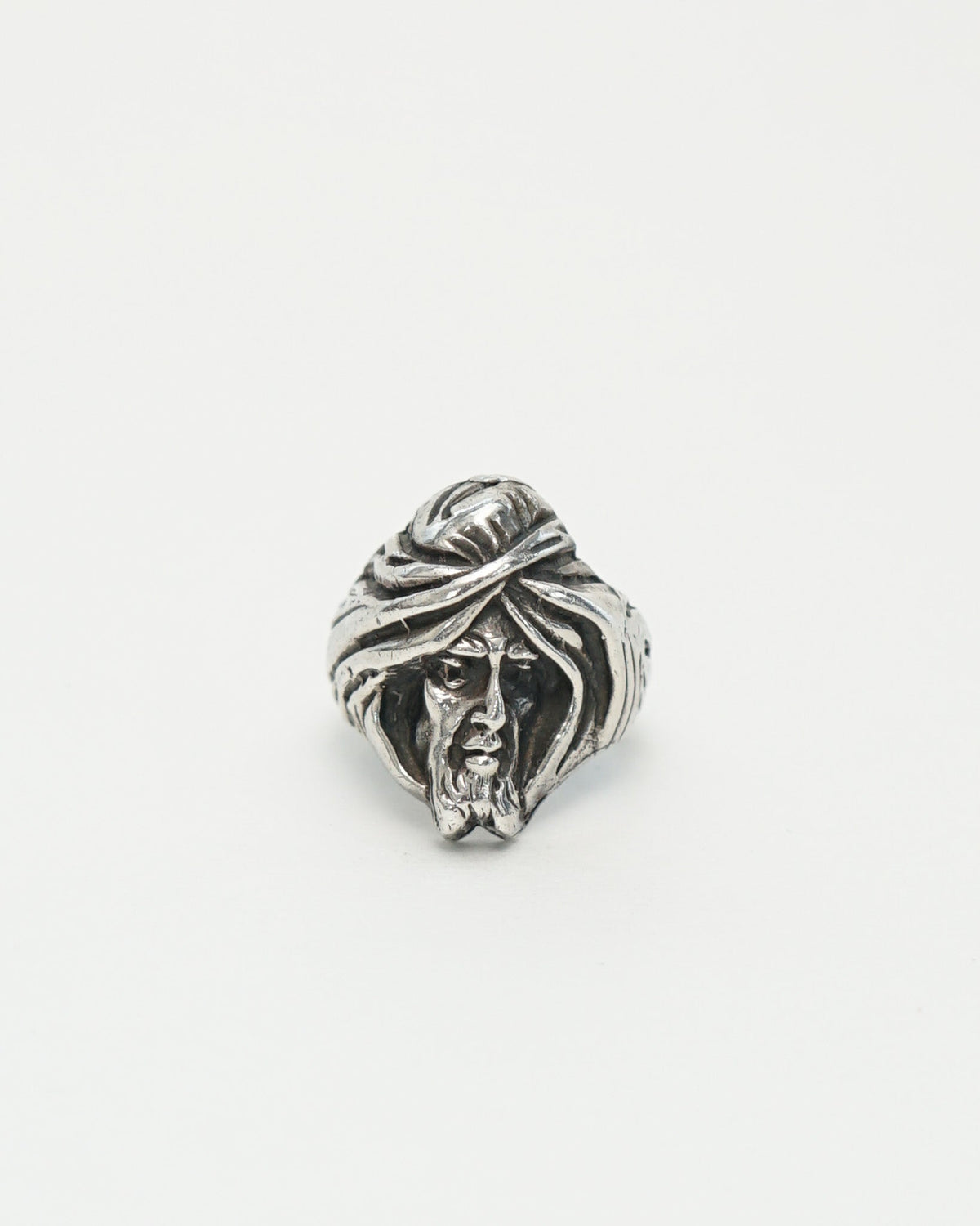 Silver Turbaned Man Face Ring / Size: 11