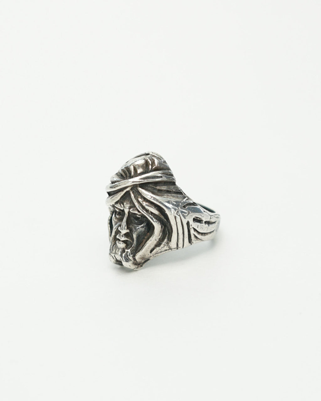 Silver Turbaned Man Face Ring / Size: 11