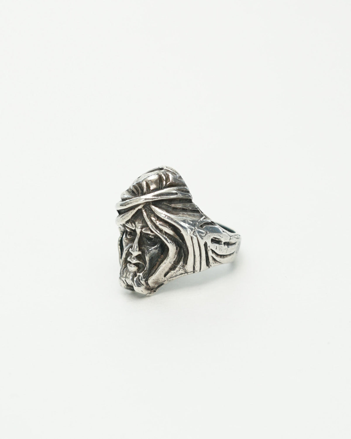 Silver Turbaned Man Face Ring / Size: 11