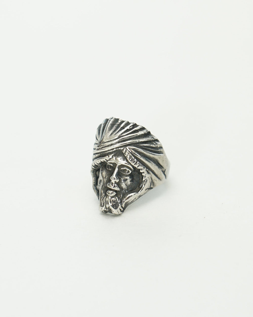 Silver Turbaned Man Face Ring / Size: 10
