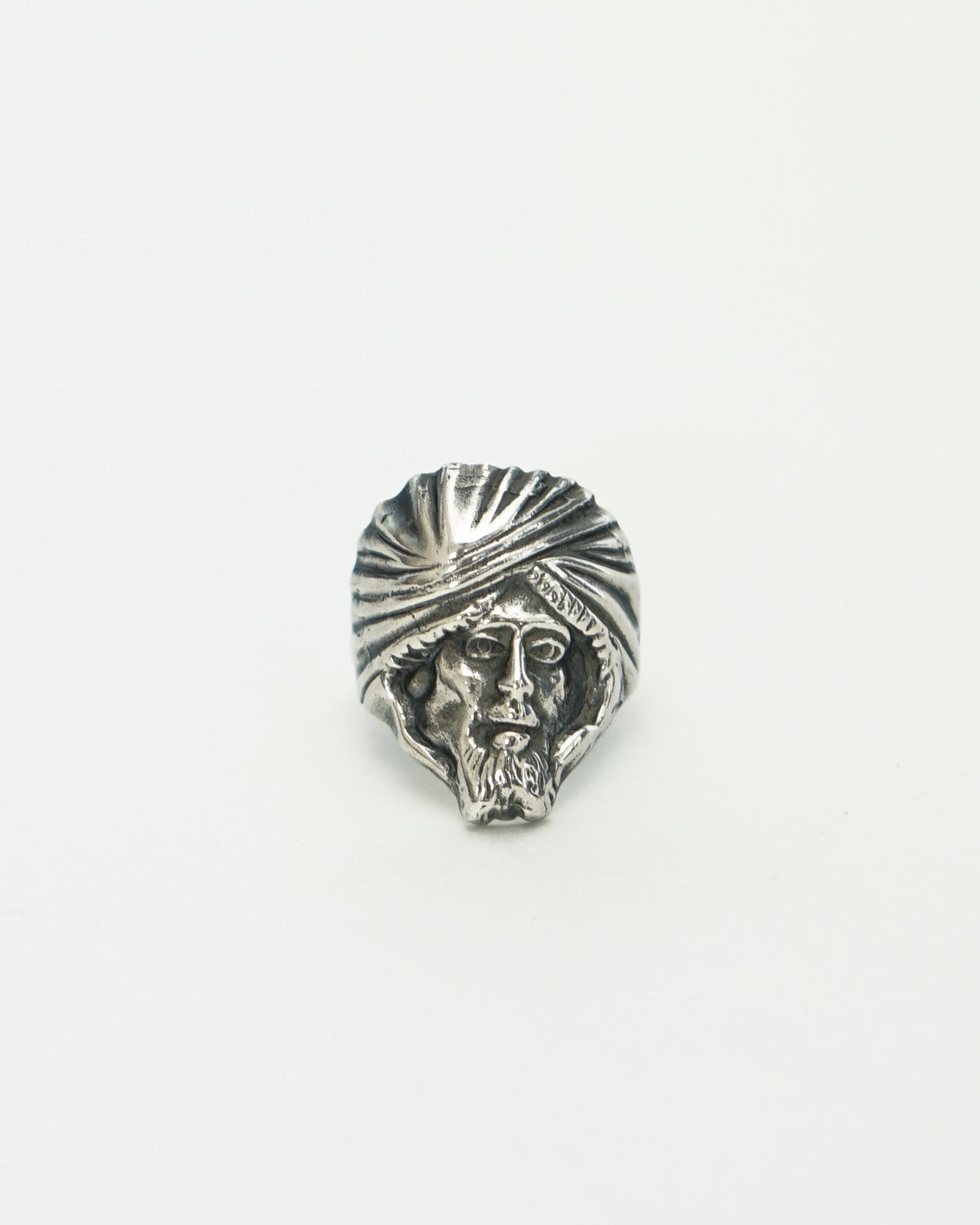 Silver Turbaned Man Face Ring / Size: 10