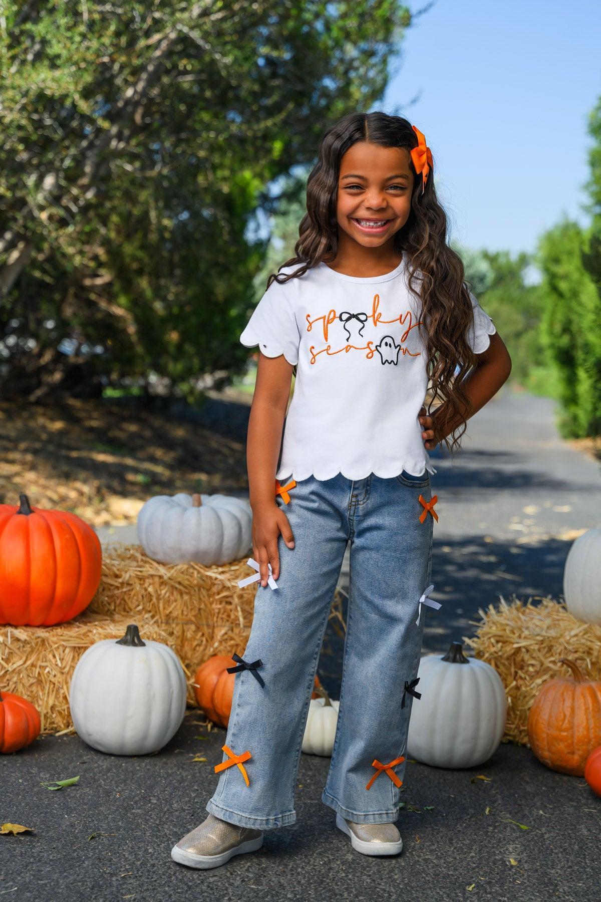 "Spooky Season" Bow Denim Pant Set