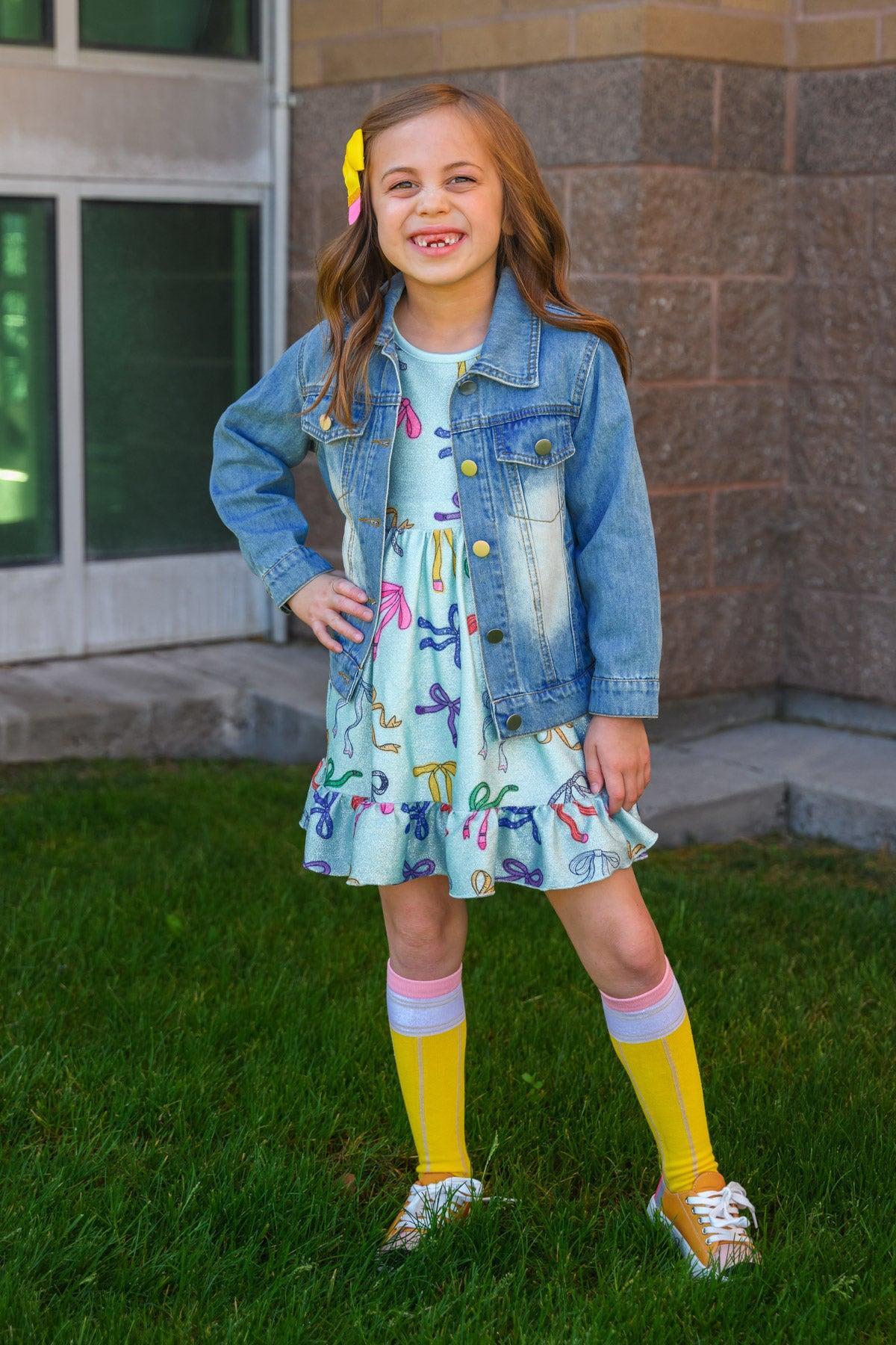 Mint Glitter School Bows Dress