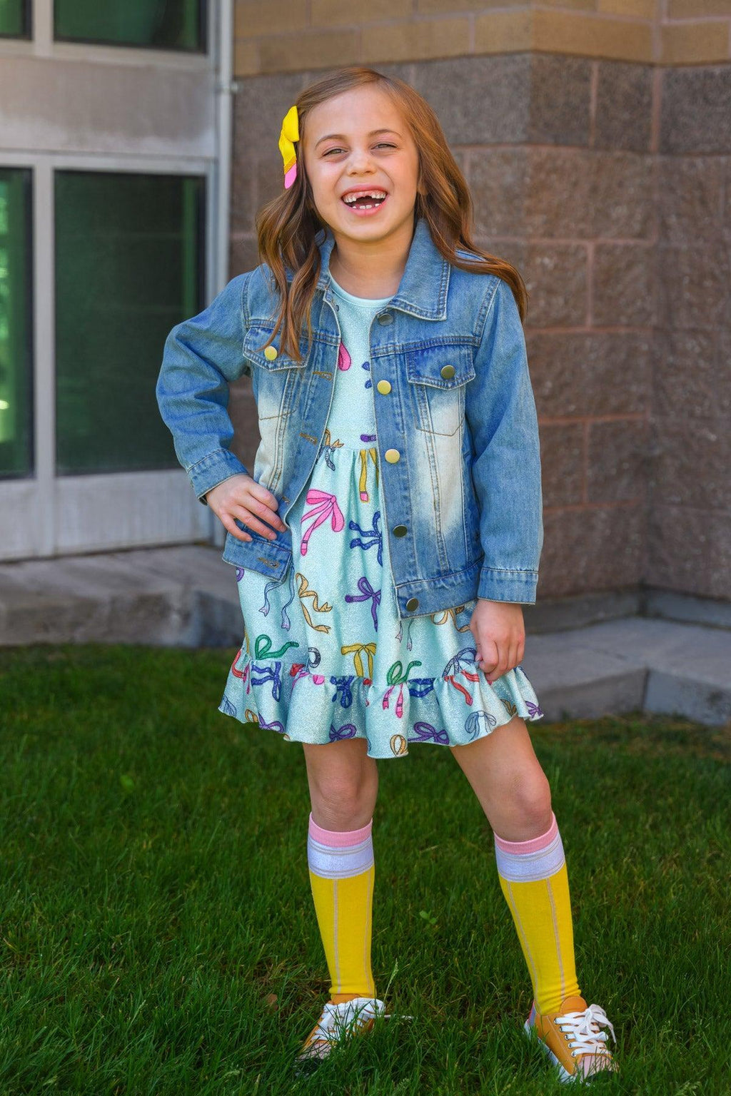 Mint Glitter School Bows Dress
