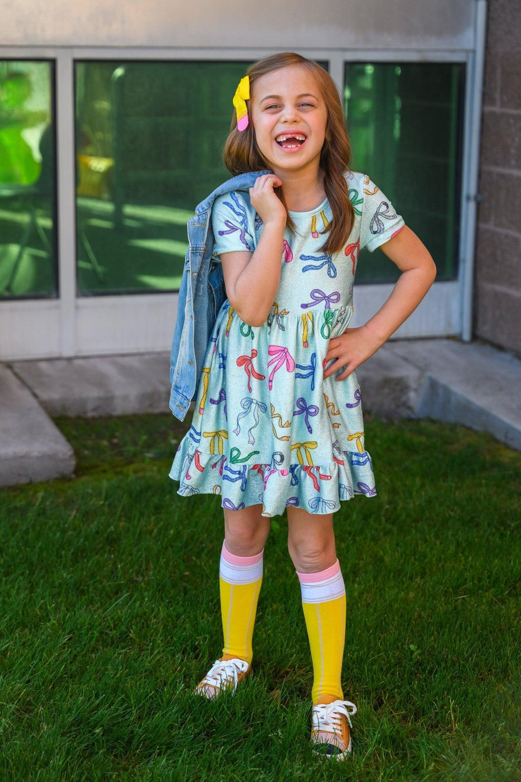 Mint Glitter School Bows Dress