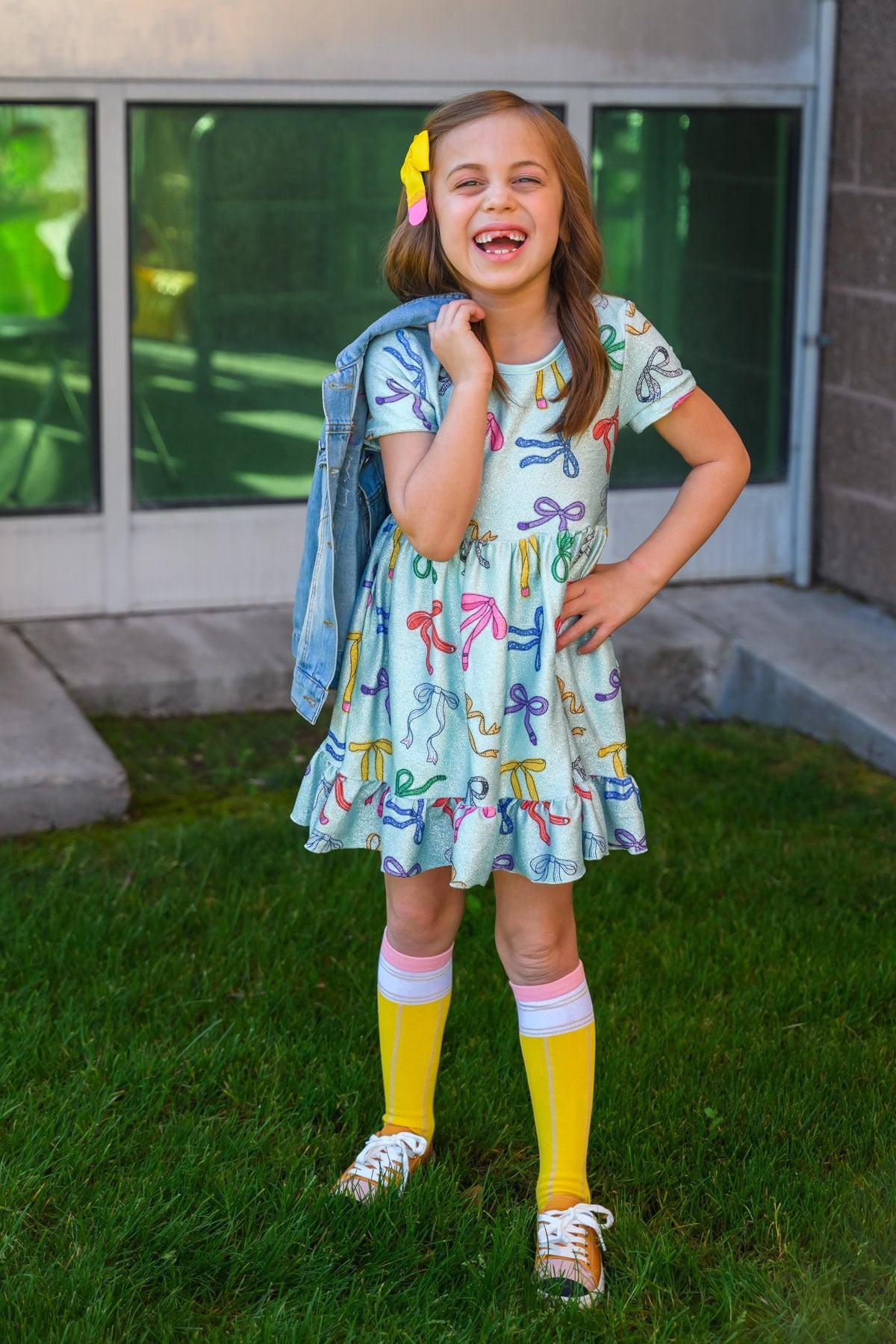 Mint Glitter School Bows Dress