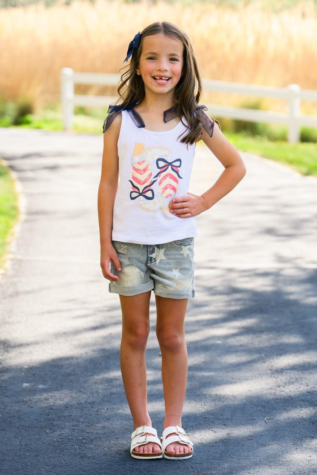 Cowgirl Bow Denim Short Set