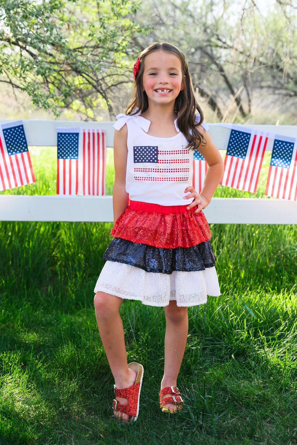 American Flag Sequin Skirt Set
