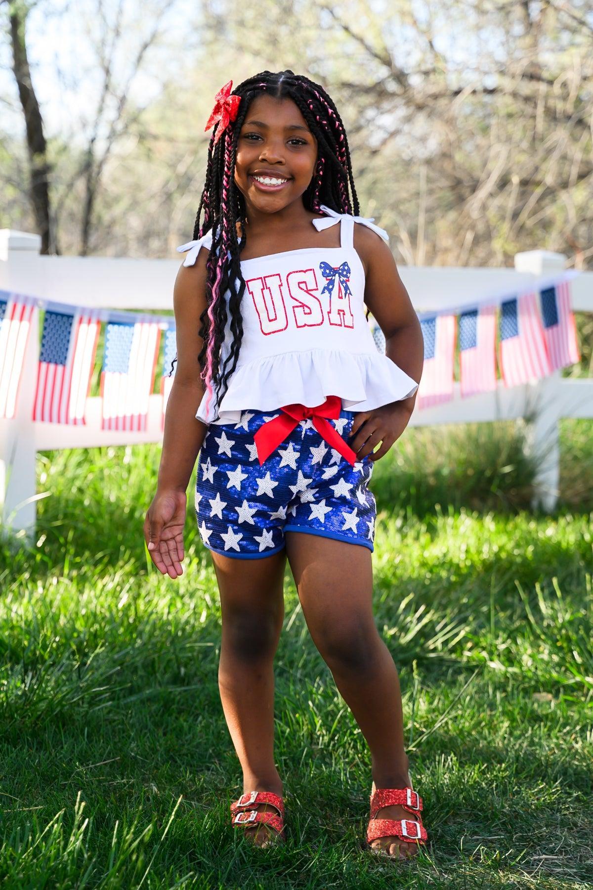 "USA" Tank Sequin Short Set