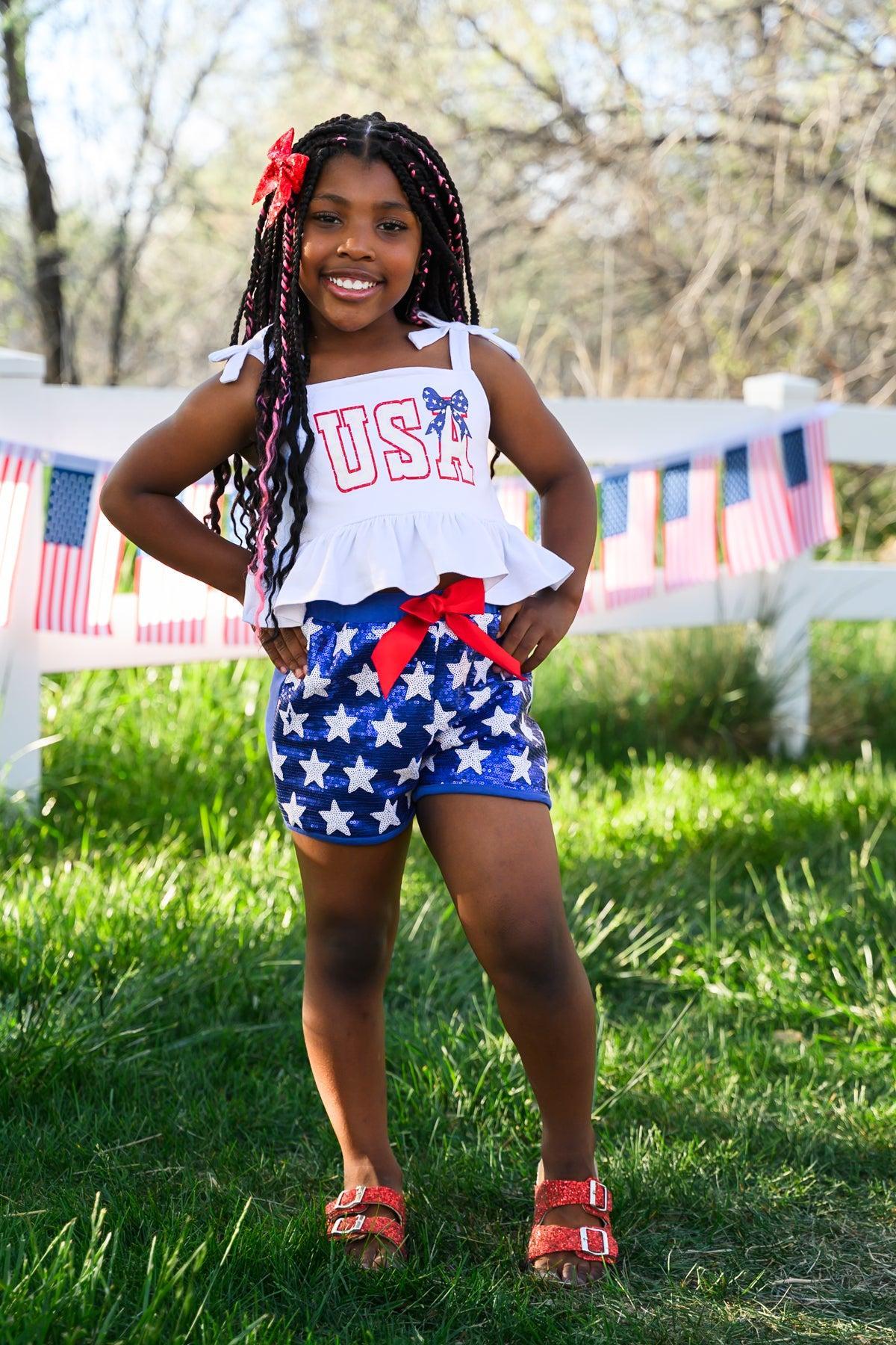 "USA" Tank Sequin Short Set