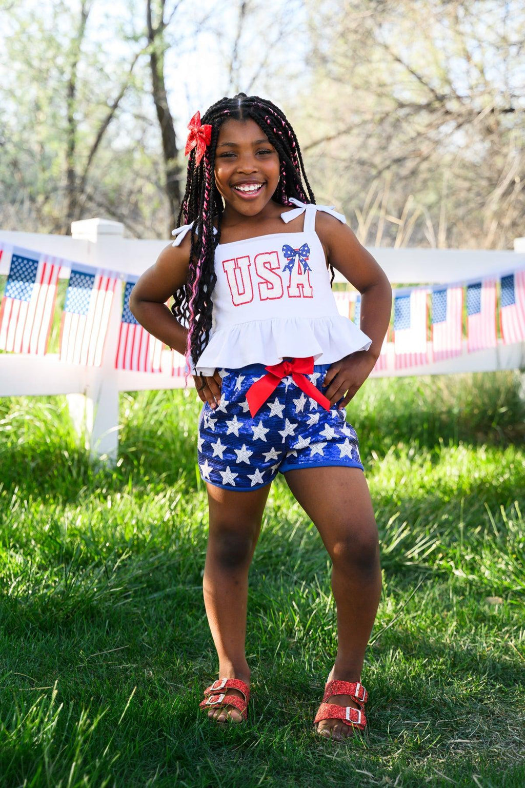 "USA" Tank Sequin Short Set
