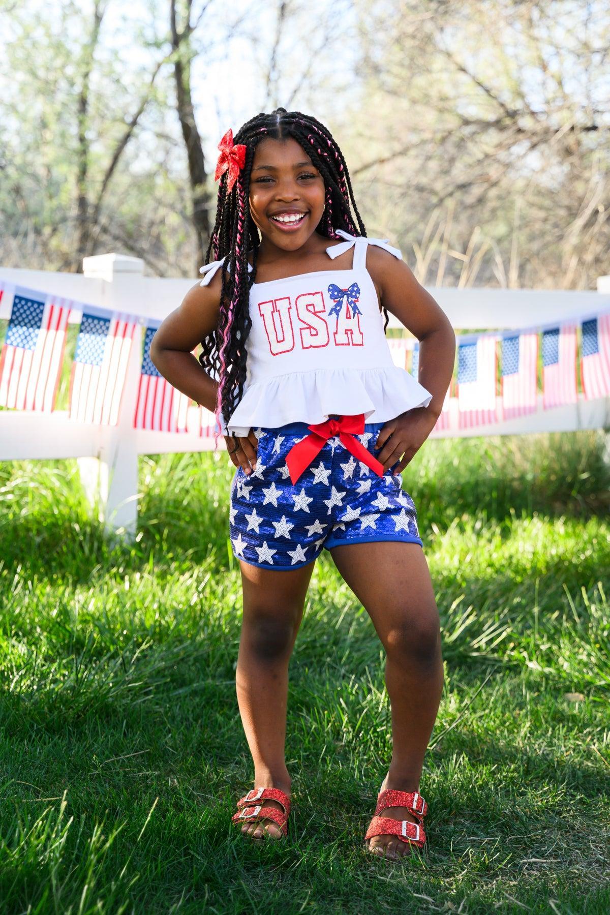 "USA" Tank Sequin Short Set
