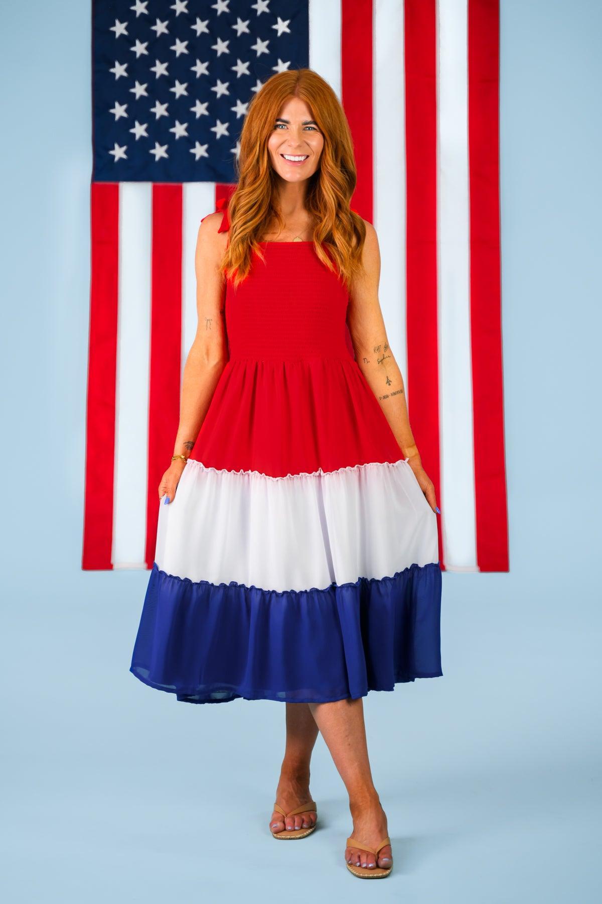 Mom & Me - Red, White & Blue Ruffle Dress