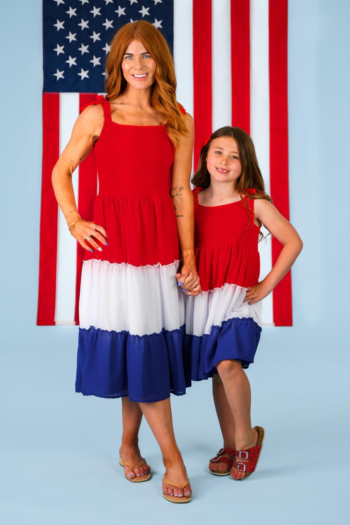 Mom & Me - Red, White & Blue Ruffle Dress