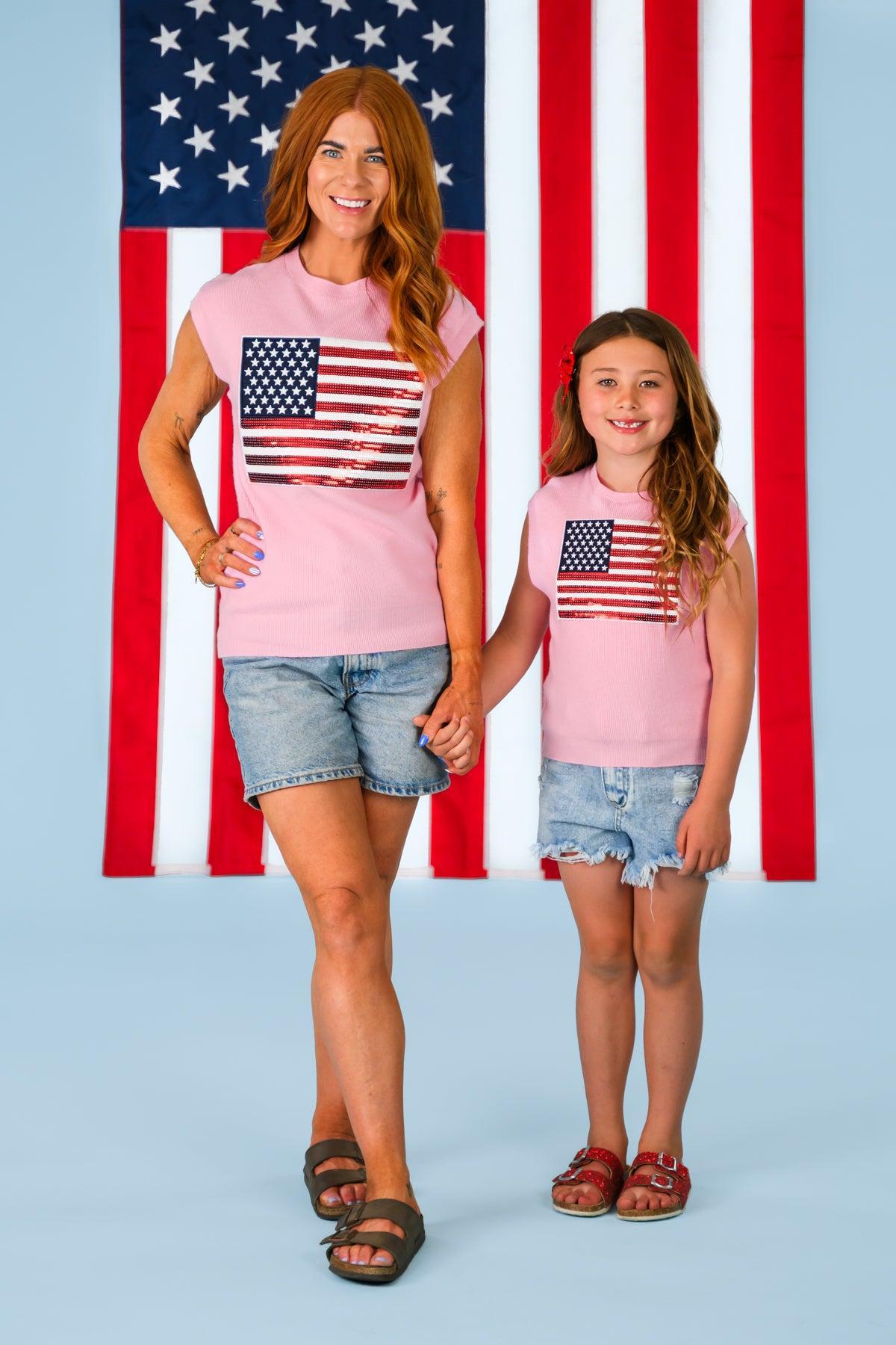 Mom & Me - Pink Flag Sweater Vest