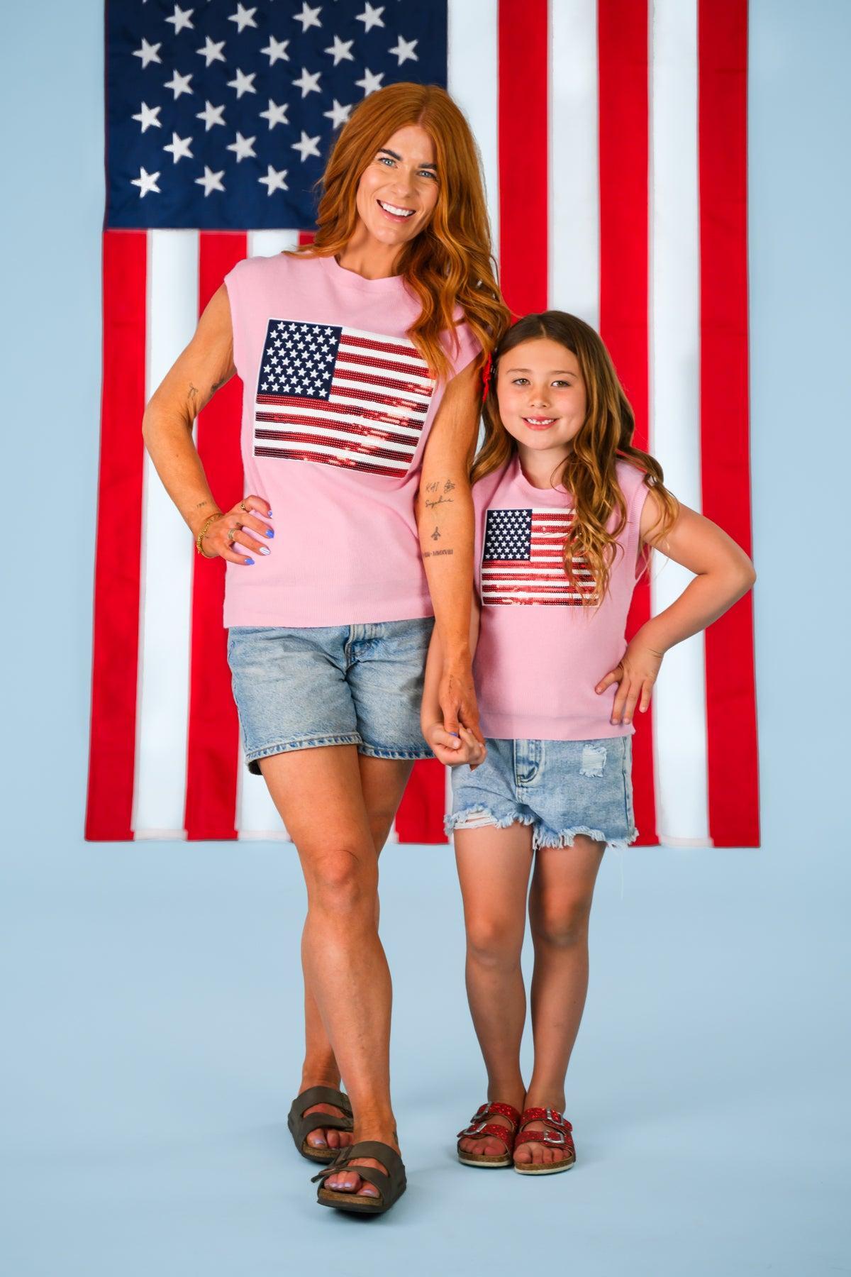Mom & Me - Pink Flag Sweater Vest
