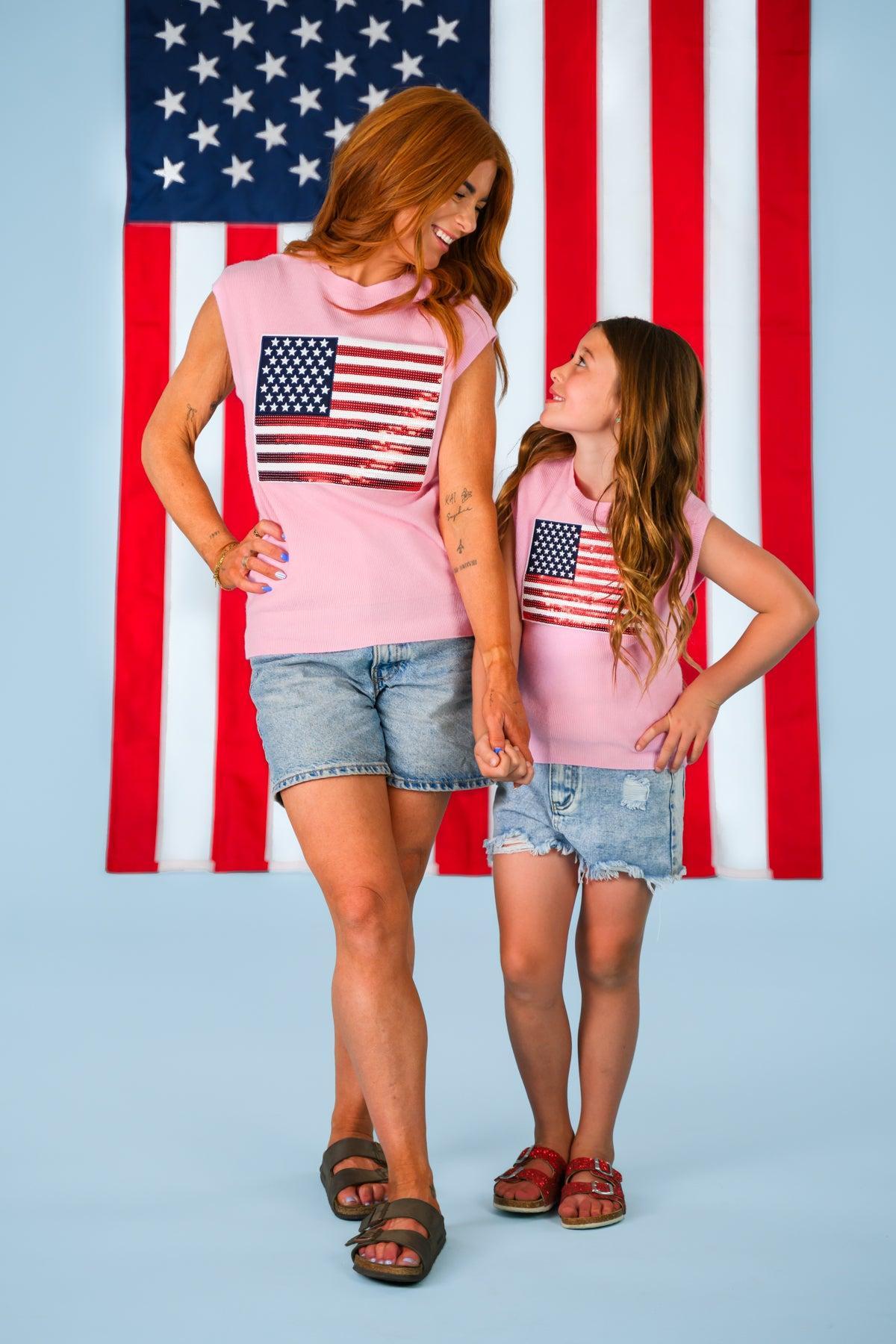Mom & Me - Pink Flag Sweater Vest