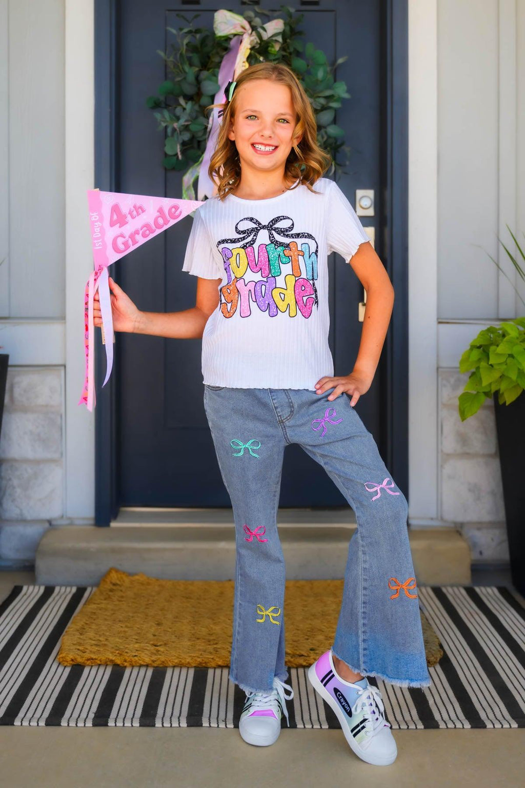 "Pre-K - Sixth Grade" Bow Denim Pant Set