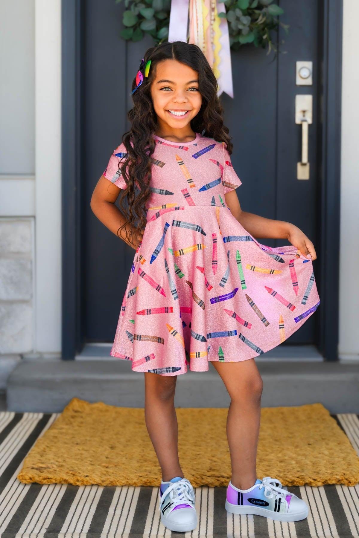 Mom & Me - Pink Glitter Crayon Dress