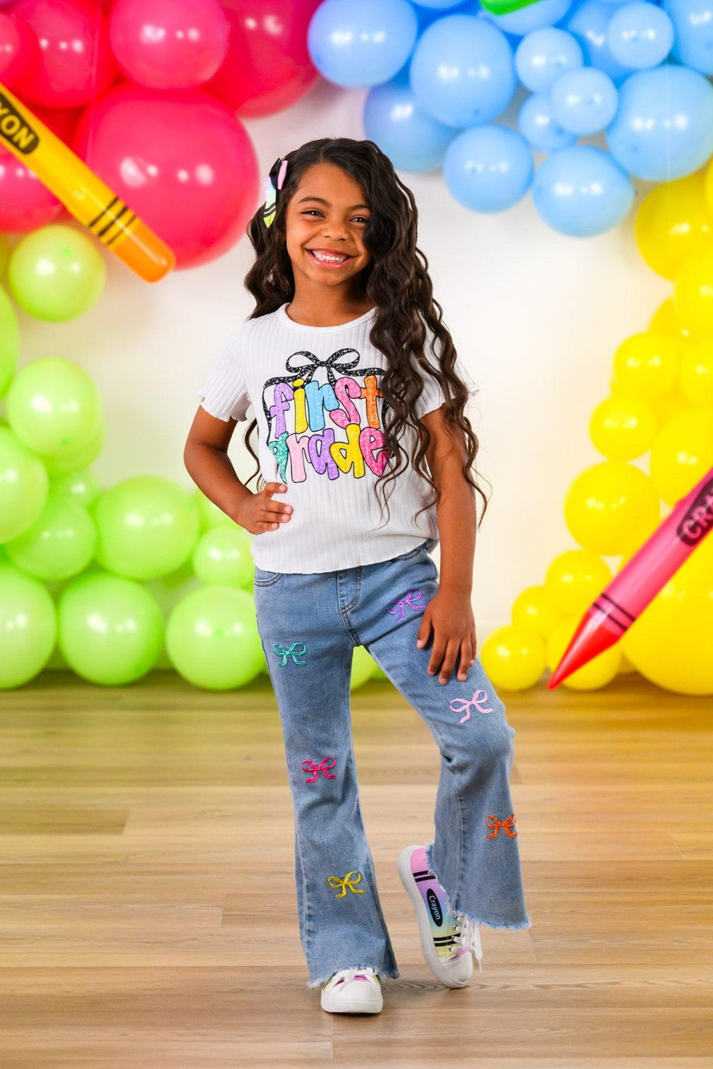 "Pre-K - Sixth Grade" Bow Denim Pant Set