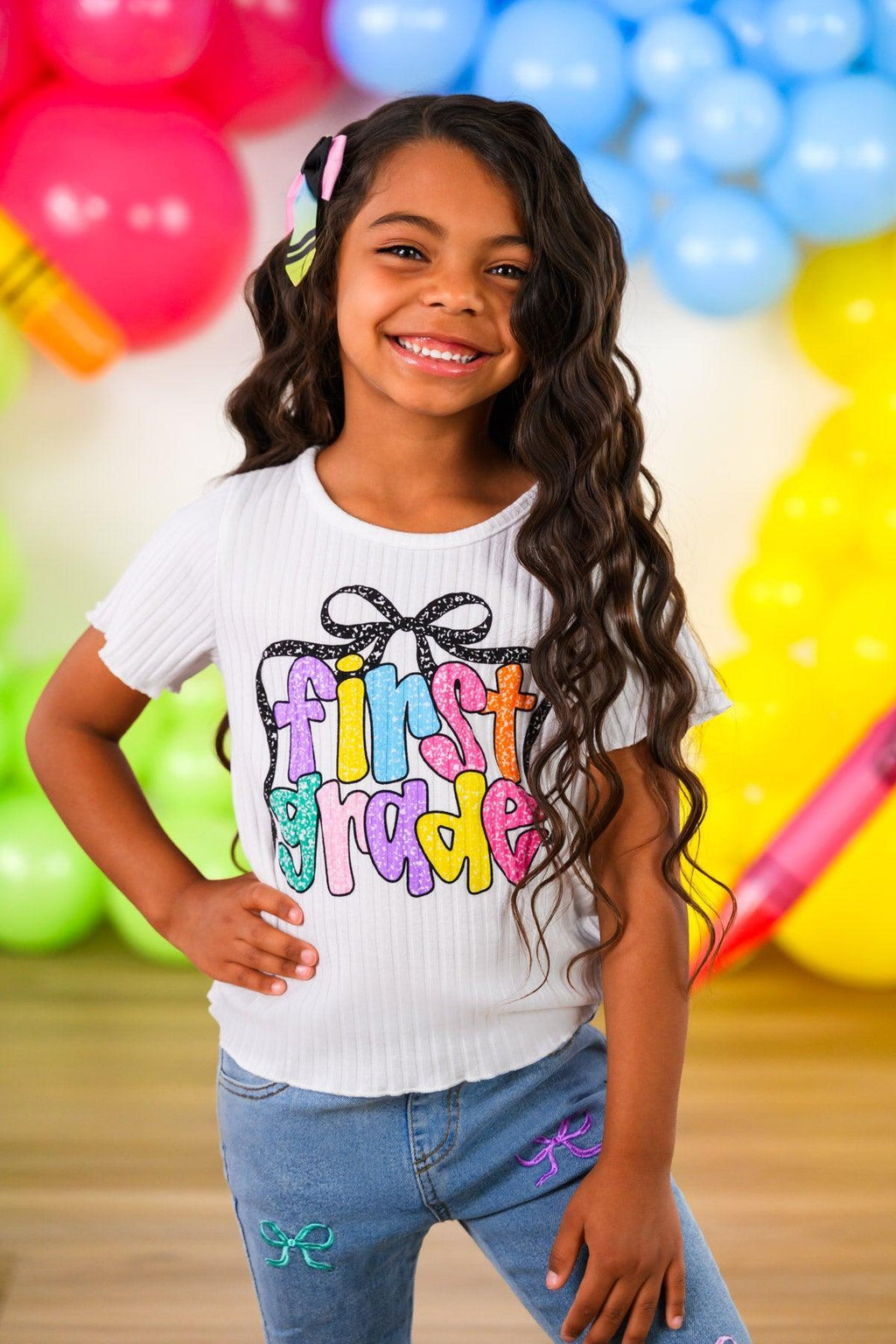 "Pre-K - Sixth Grade" Bow Denim Pant Set