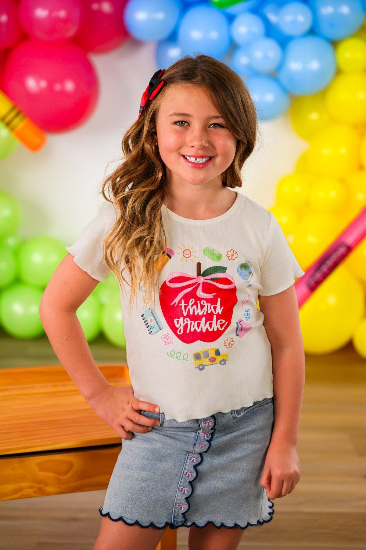 "Pre-K - Fifth Grade" Apple Denim Skirt Set