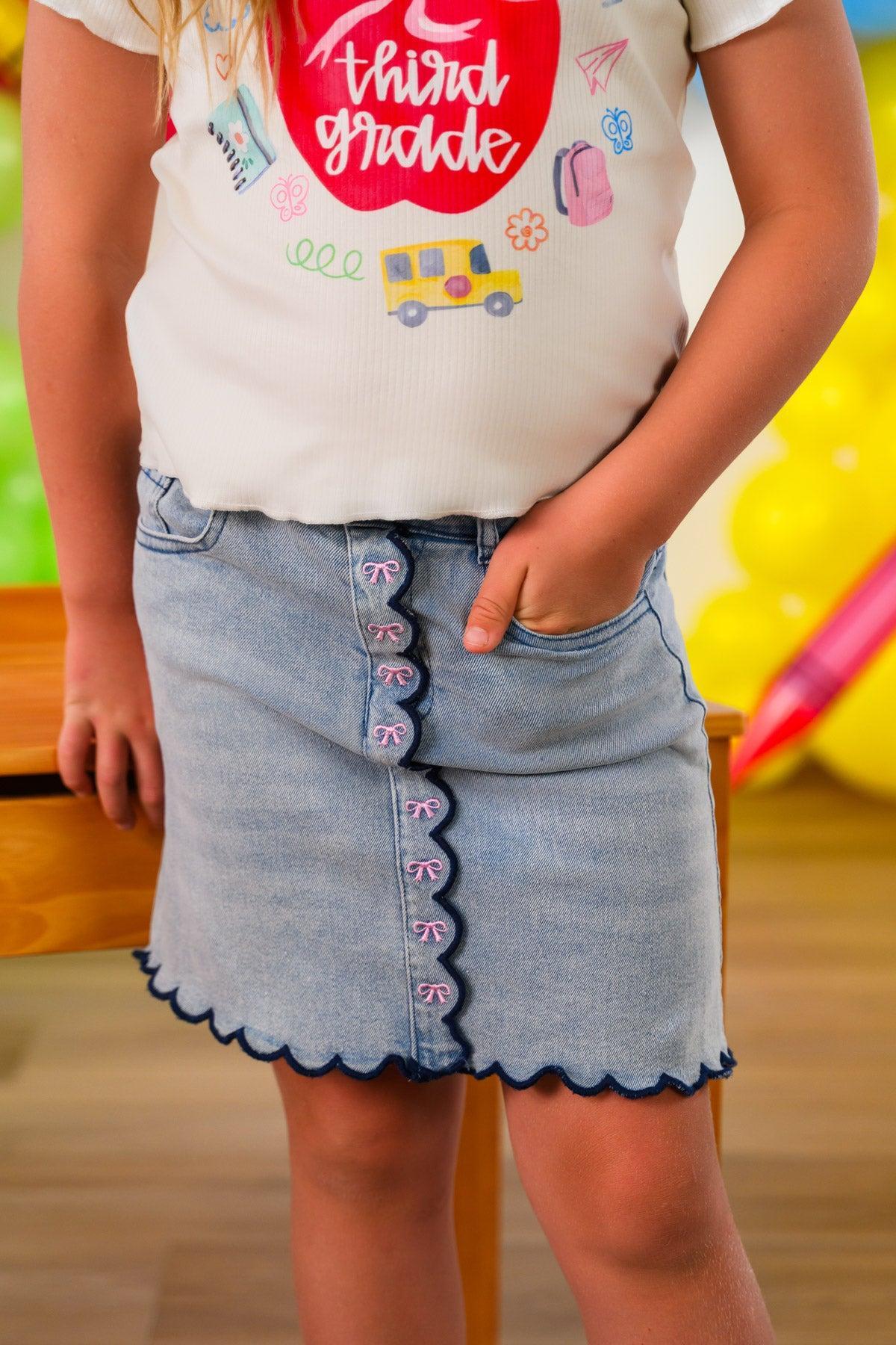 "Pre-K - Fifth Grade" Apple Denim Skirt Set