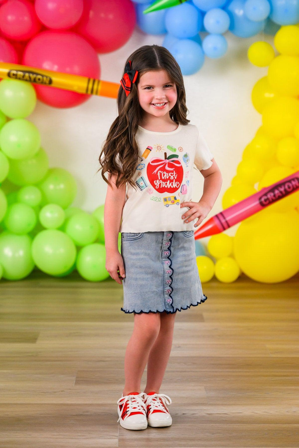"Pre-K - Fifth Grade" Apple Denim Skirt Set