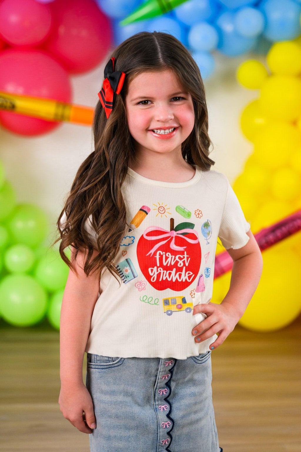 "Pre-K - Fifth Grade" Apple Denim Skirt Set