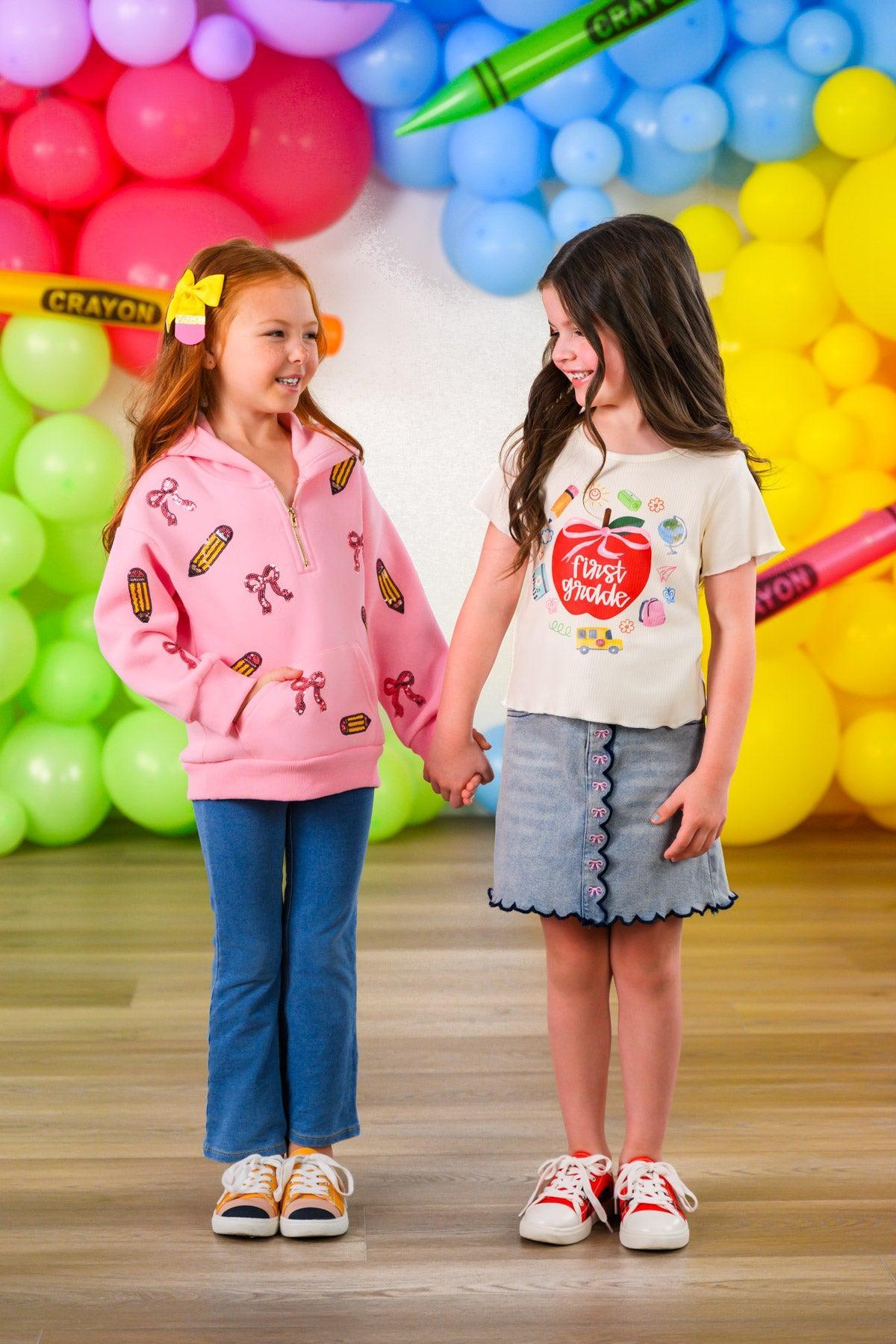 "Pre-K - Fifth Grade" Apple Denim Skirt Set