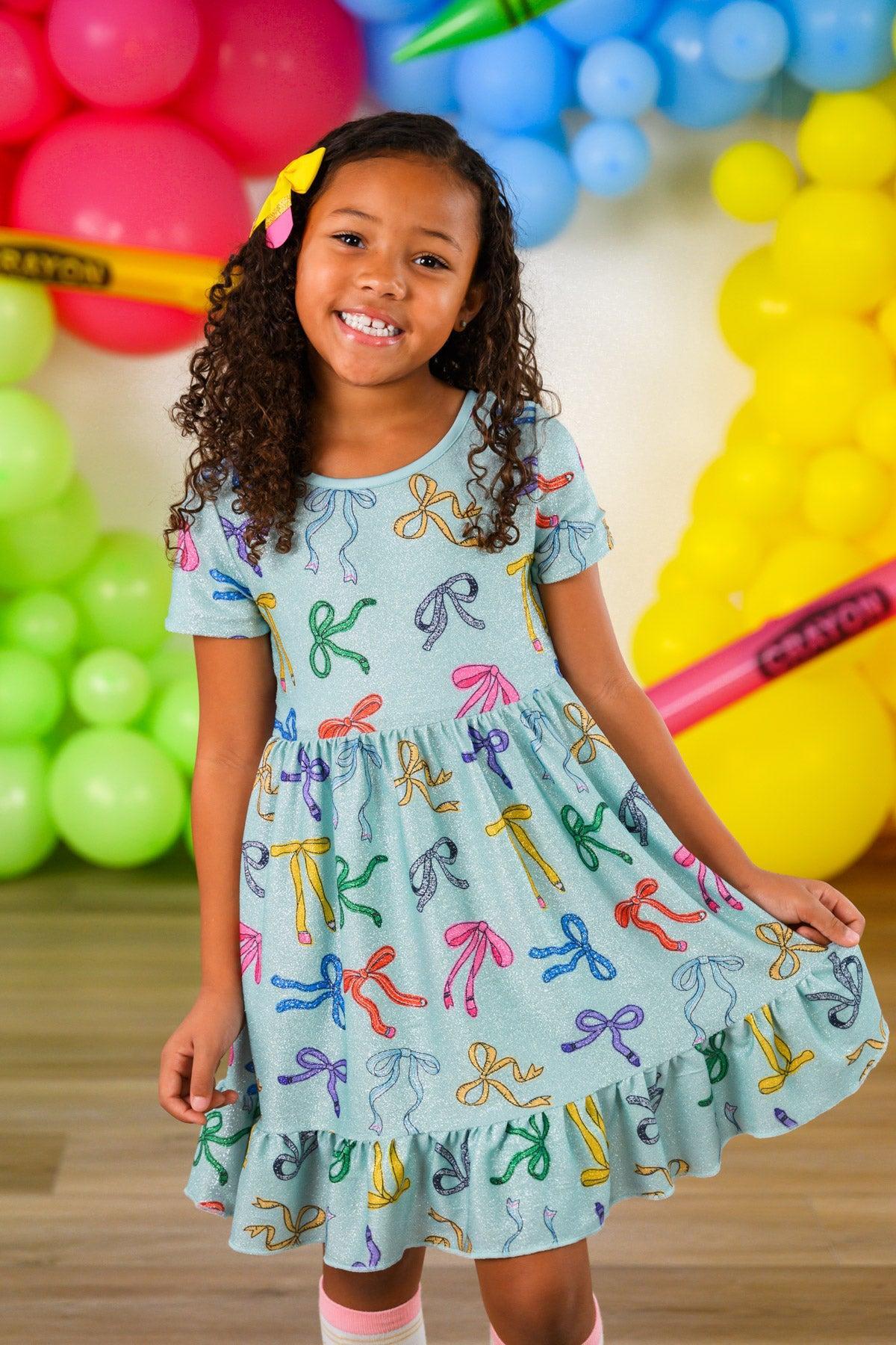 Mint Glitter School Bows Dress