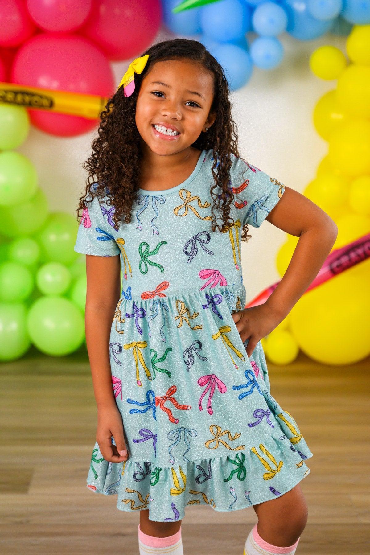 Mint Glitter School Bows Dress