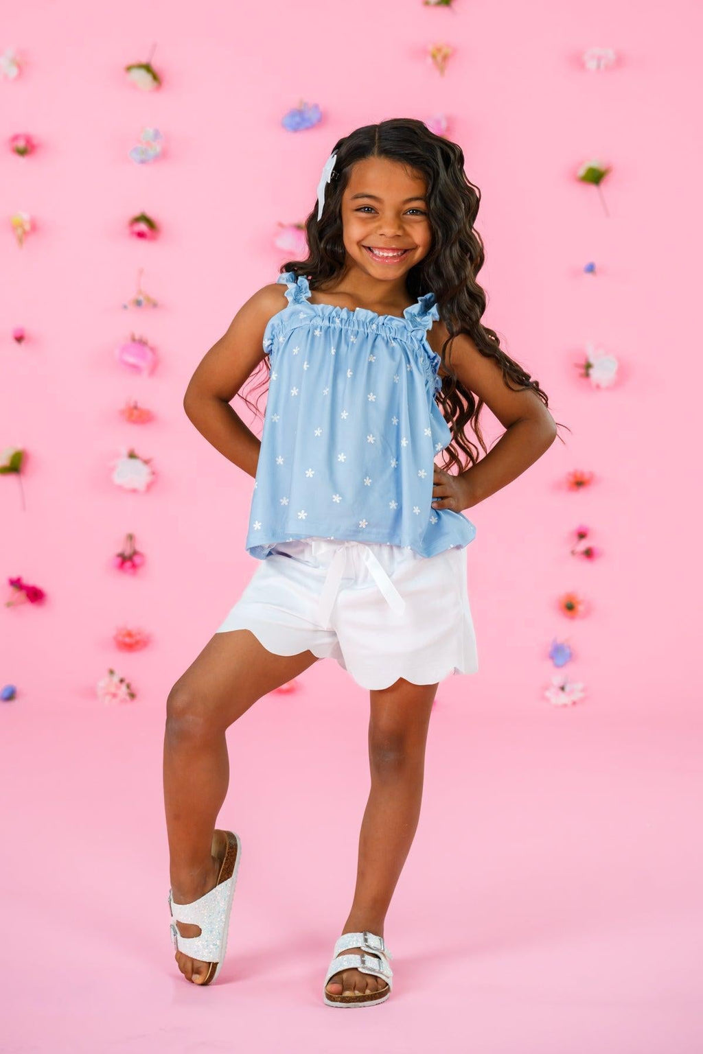 Blue & White Flower Short Set