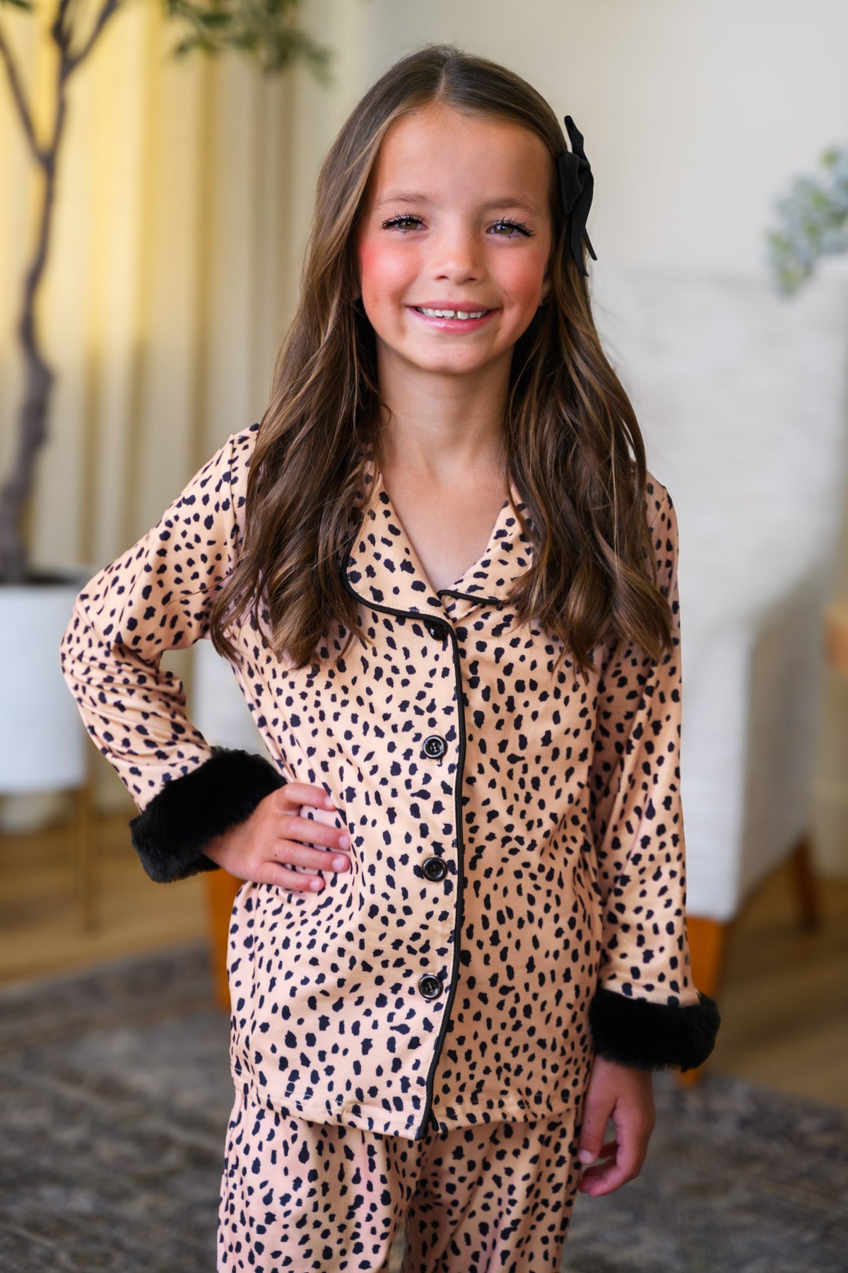 Mom & Me - Fuzzy Cheetah Waffle Knit Pajamas