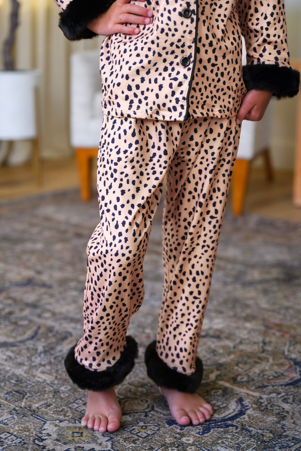 Mom & Me - Fuzzy Cheetah Waffle Knit Pajamas